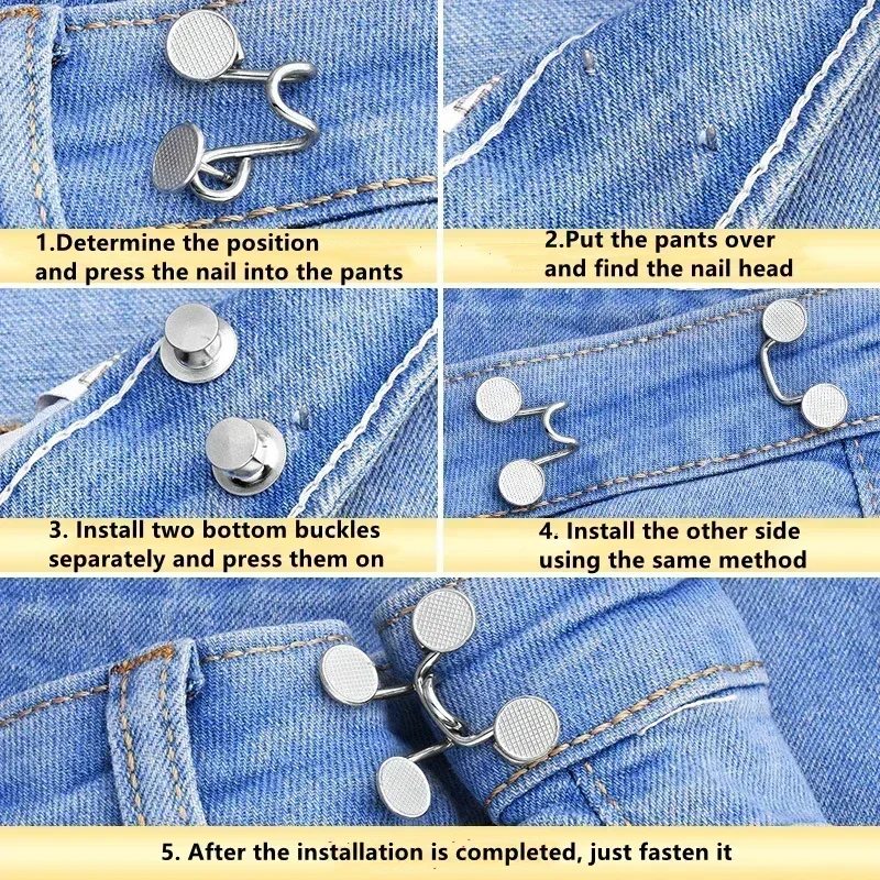 1/2/4/8Set Waist Tightener Buckle Adjustable Nail-free Jeans Button Pin Pants Snap Fastener Detachable Clothing Pant Sewing Tool 6