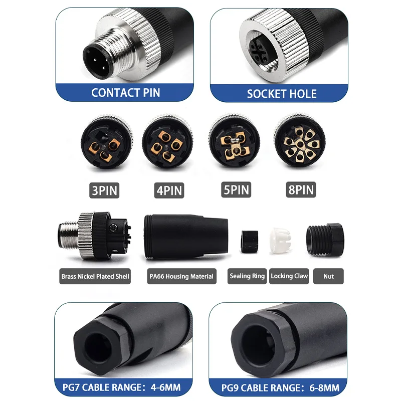 Waterproof IP67 Aviation Plug Socket Connector - Screw Threaded Coupling - 1 Piece