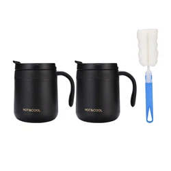 Insulated Stainless Steel Coffee Mug with Handle - Double Wall Thermal Tumbler with Lip - 500ml (Black 2pcs B)