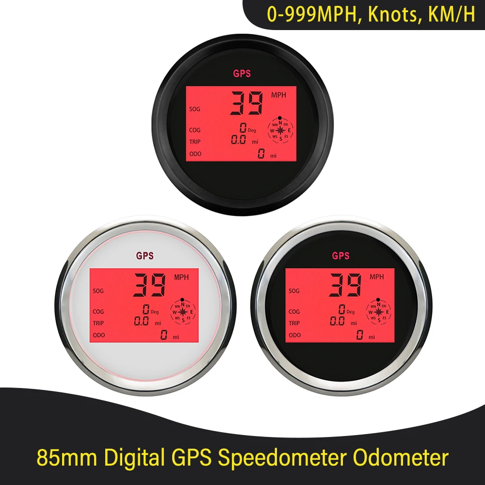 85mm Universal Digital GPS Speedometer Odometer 0-999KM/H KNOTS MPH with GPS Antenna Red Backlight for Car Truck Motorcycle Boat