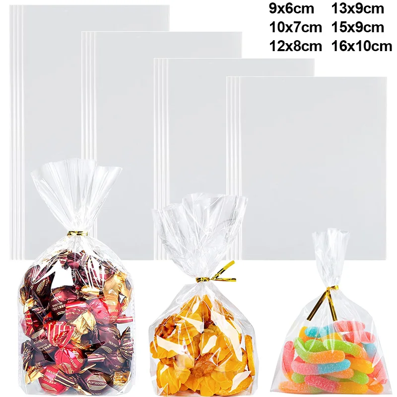 100–200 Stück transparente Plastiktüten für Süßigkeiten, Lutscher, Kekse, Verpackung, Zellophanbeutel, Weihnachten, Hochzeit, Geburtstag, Party, Geschenktüte – Detail 1