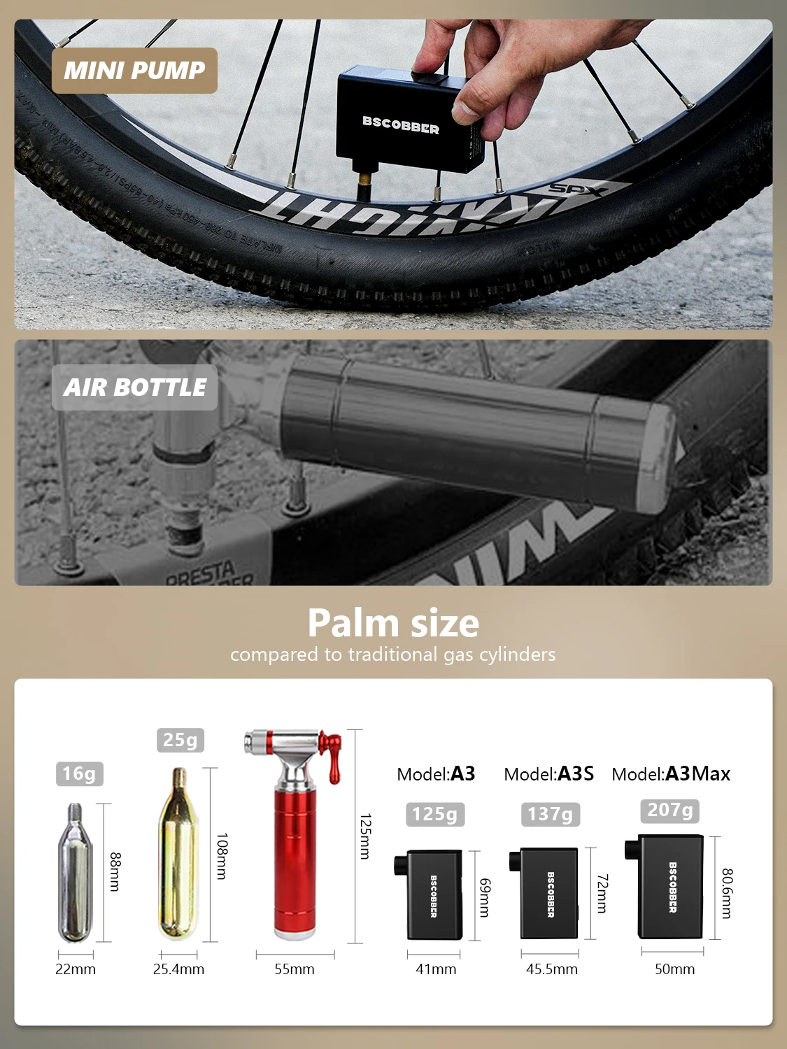 Mini Air Compressor Cycling Pump for Mountain Bike Tires Portable Bike Tire Infl