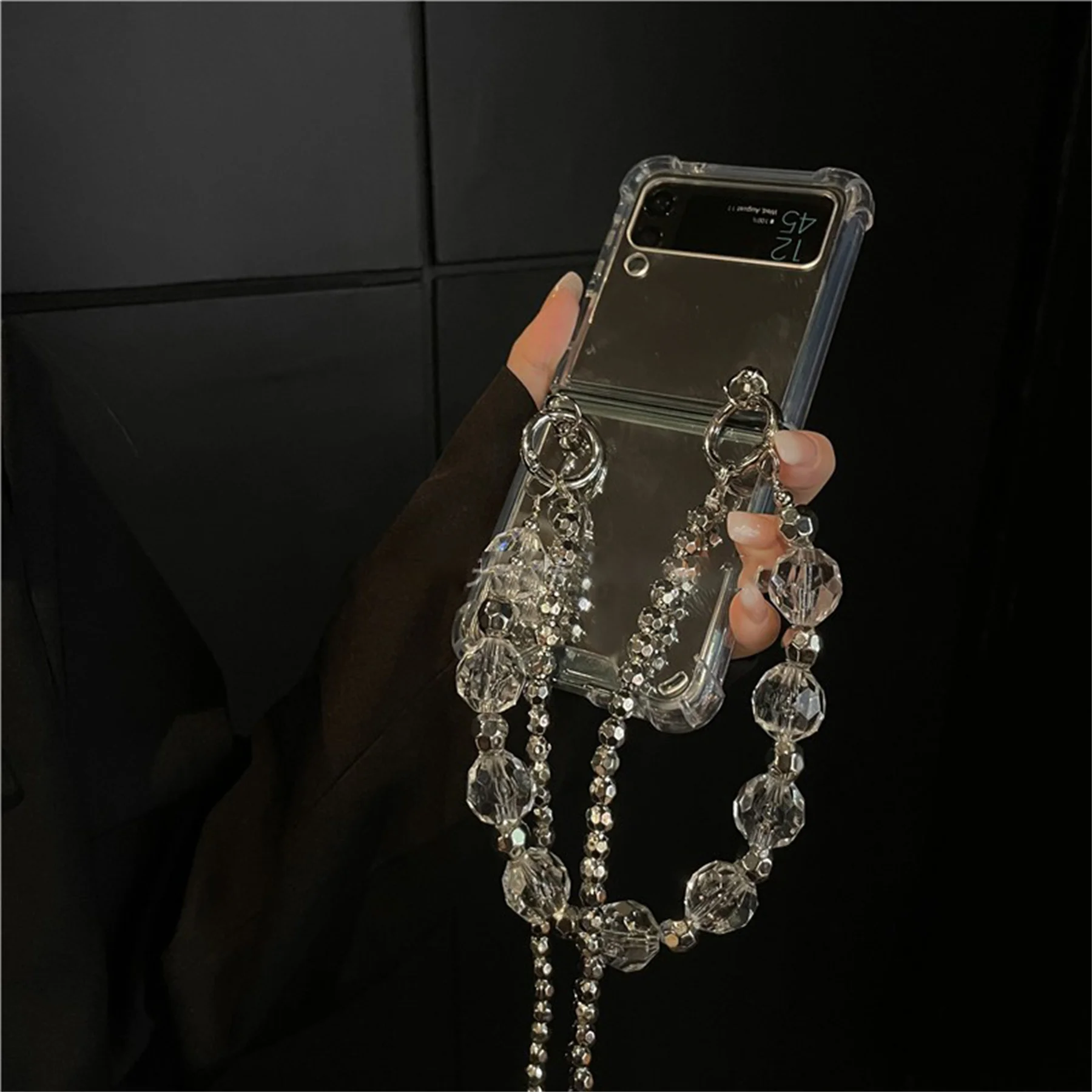Luxury Korean Rhinestones Beads Bracelet Chain Mirror Case for Samsung Galaxy Z Flip 3 5G Z Flip3 Zflip3 Zflip4  Flip4 Cover galaxy z flip3 case