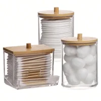 3pcs Clear Plastic Swab Dispenser and Qtip Holder for Bathroom - Storage Canister for Bath Salts, Rounds and More 1