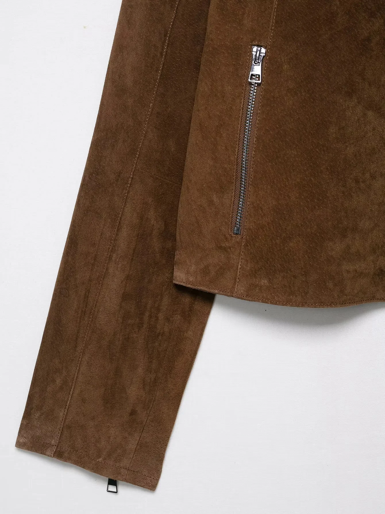 KONDALA 2025, Herbst und Winter, Wildleder, mit Reißverschluss, Streetwear, Damenjacken, modisch, lässig, Umlegekragen, braun, schick, elegante Damenjacken – Detail 8