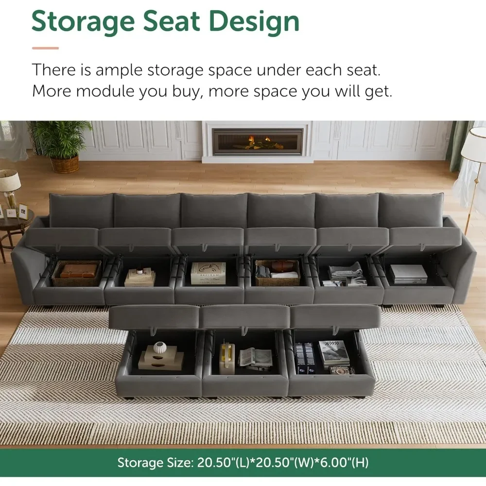 Convertible Sectional Sofa Set with Storage Ottoman, U Shaped Couch