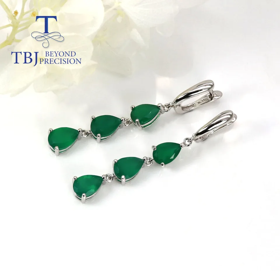 Boucles D'oreilles Argent 925 Avec Agate Verte Ovale Et Marcassite - Monture Cloutée