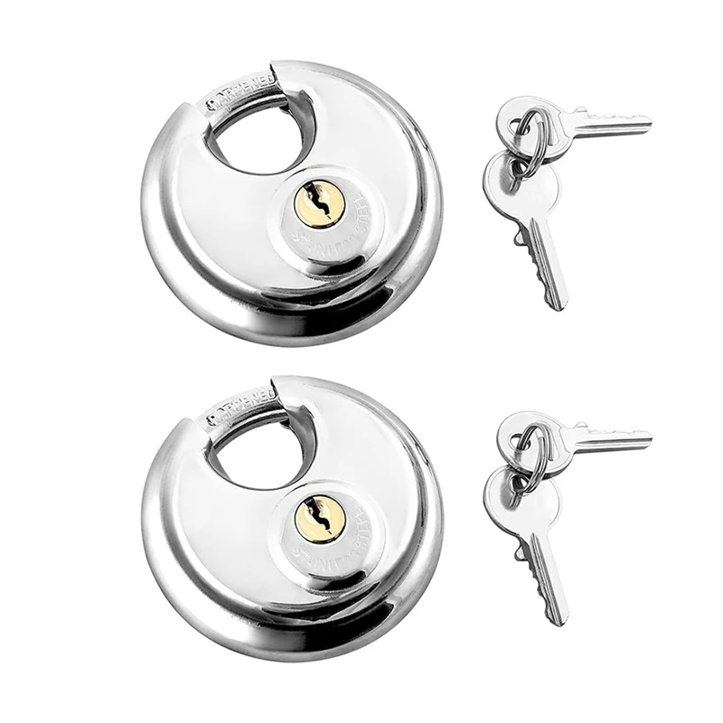 N15R-Disc Lock, 2 Pack Heavy Duty Steel Keyed Padlock Disc Storage Lock For Storage Units, Mobile Trailers, Sheds, Fences