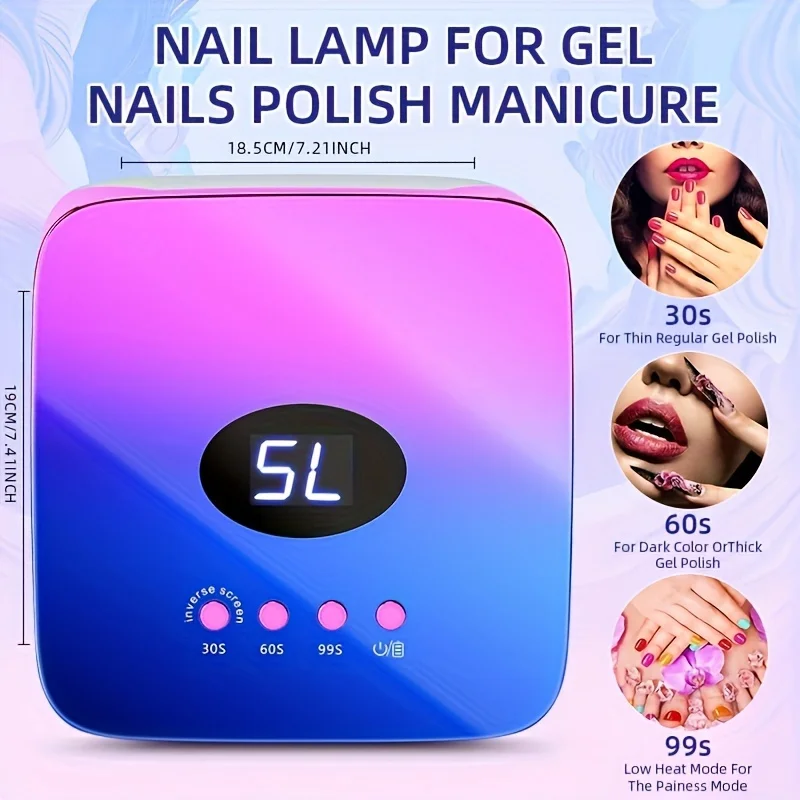 54W Cordless UV LED Nail Lamp Rechargeable Lamp for Manicure with 30 Beads 3 Timer Settings and LCD Display Screen for Home Use 5
