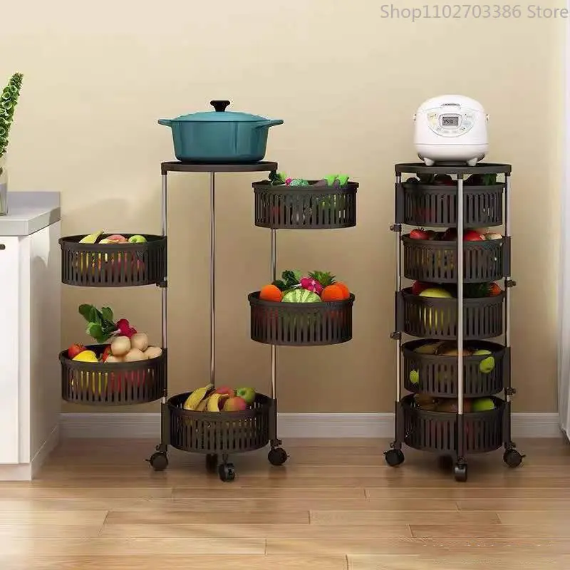 5 Layers Kitchen Rotating Shelf 360 Degree Baskets Fruit Vegetable Storage  Rack Floor Round Shelf With Wheels - Racks & Holders - AliExpress