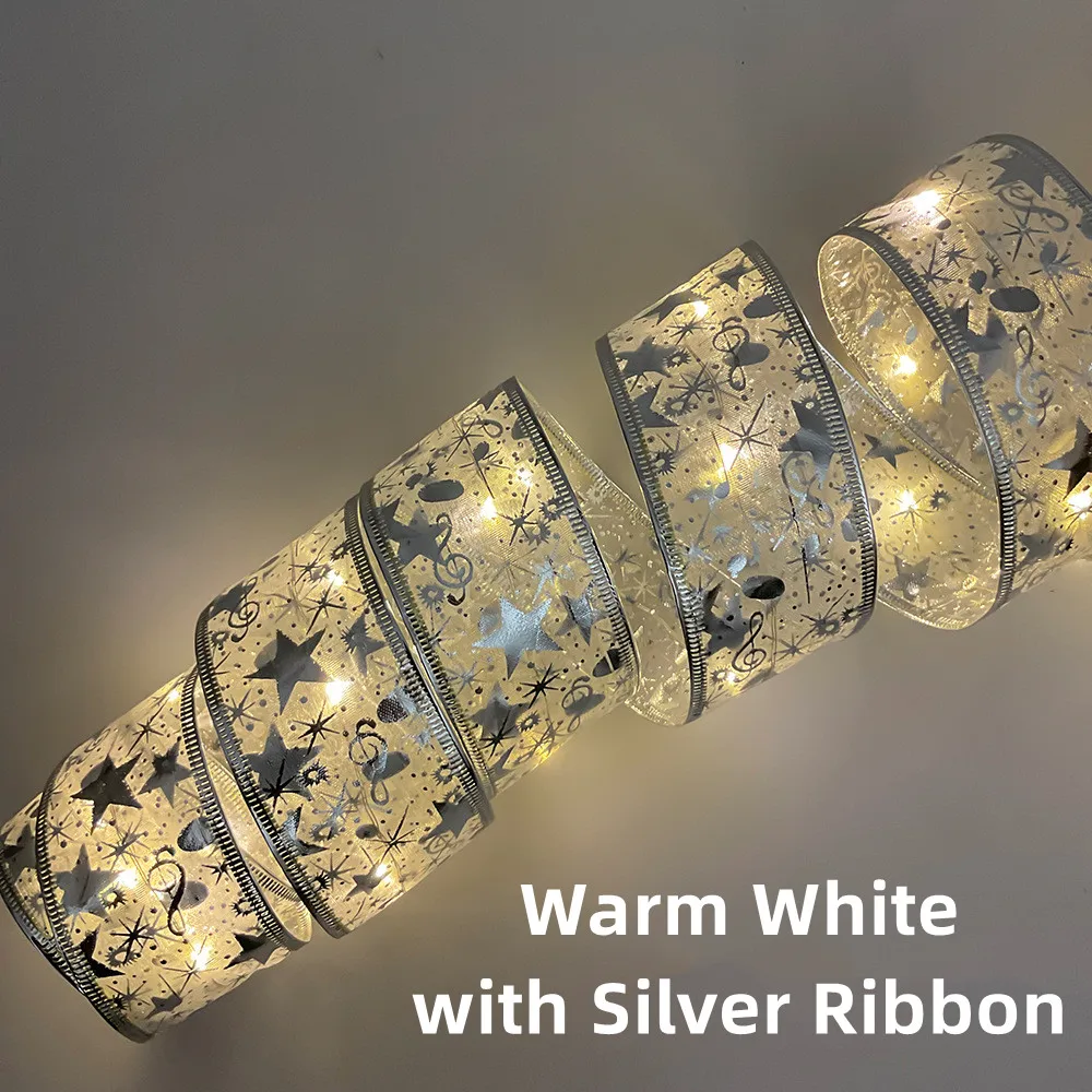 Description Picture 5 of item10M Christmas Trees Ribbon Lights Gold Fairy String Lights Double Layer Copper Wire Ribbon Bows for Party Weddings NewYear