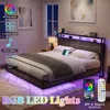 Bed Fram, King Size Floating Bed Frame with 2-Tier Storage Headboard, Metal Bed Frame with Charging Station & LED Lights 5