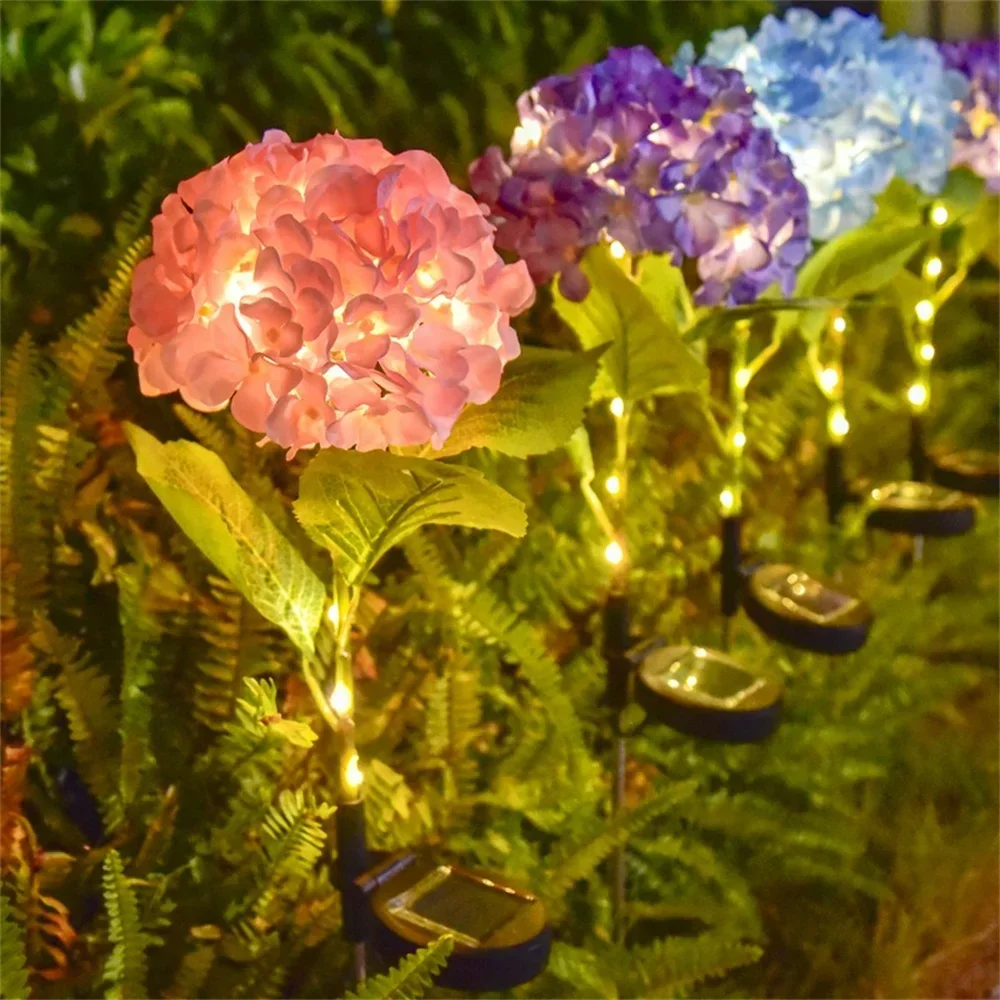 3head Hydrangea Light Solar Garden Light Outdoor Waterproof LED Flowers Stake Light Garden Pathway Backyard Landscape Decorate