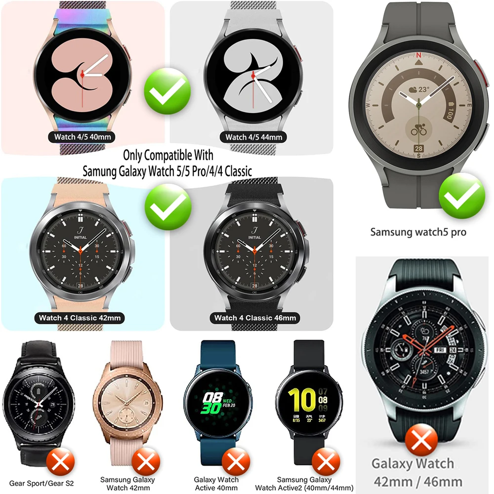 Galaxy Watch 4 5 Stainless Steel Strap Samsung Watch4/5/6 44mm 40mm Classic 47mm 43mm 46mm 42mm Pro 20mm Band No Gaps Bracelet