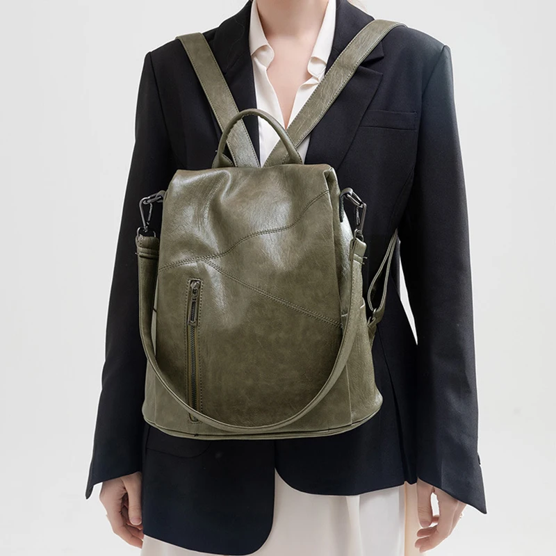 Backpack Portable Crossbody New Fashionable Multi-functional Stitching Cowhide Backpack Soft, lightweight, and large capacity