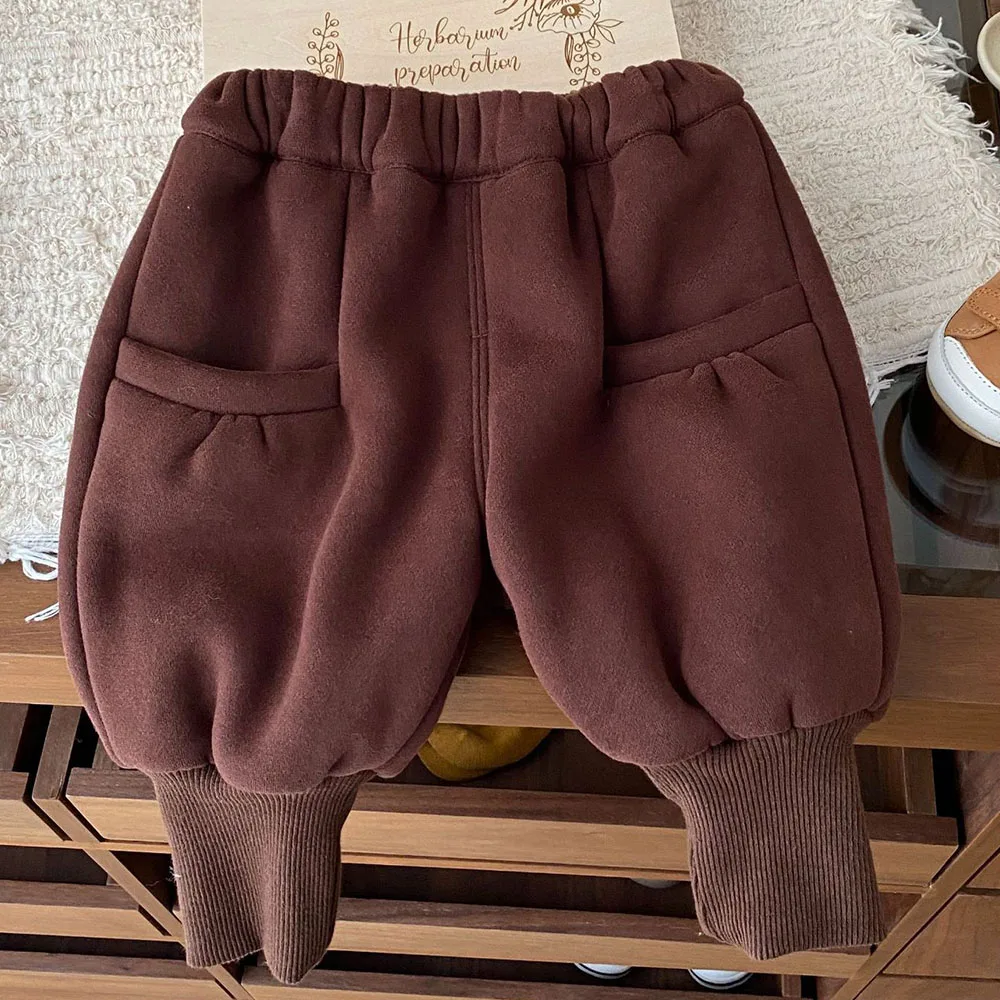

Брюки для маленьких мальчиков, однотонные, повседневные, свободные, бархатные, утепленные, зимняя детская одежда, брюки для маленьких девочек