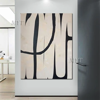 Framless Simple Style Textured Abstract Painting Black And White 100% Handmade Showpiece For Home Decoration Modern Art Picture 2