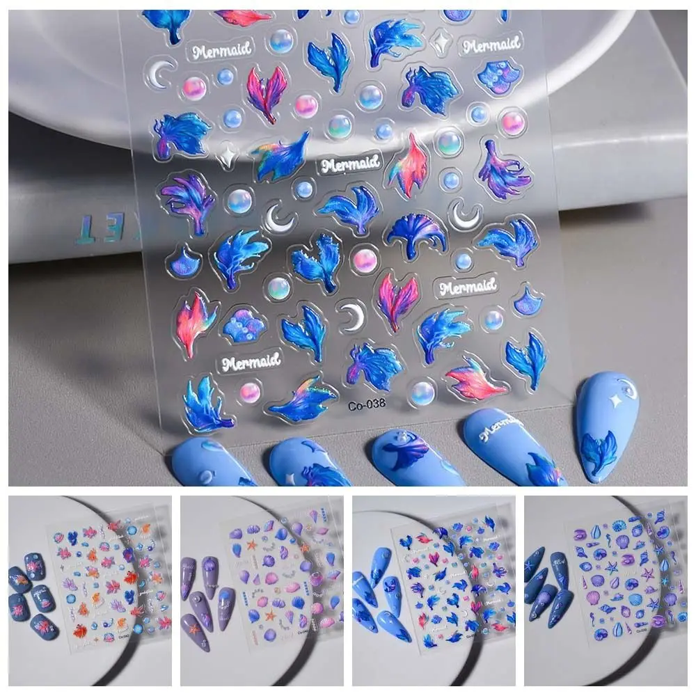 Sea Animal Goldfish Jelly Shells Nail Stickers Blue Purple Shells Star Fish Girls 3D Decalcomanie Beach Wave Starfish Nail Art Sliders