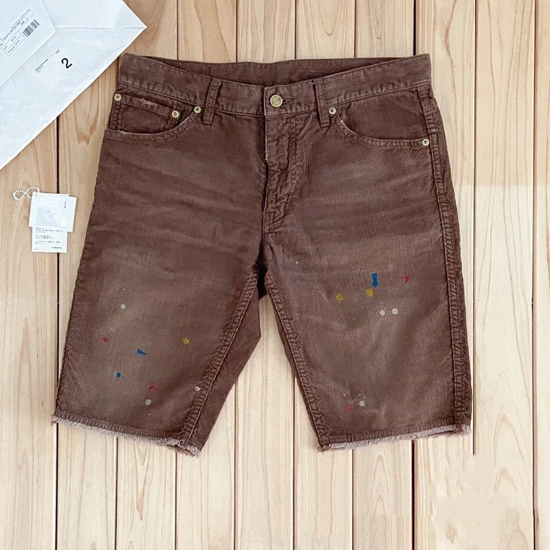 New Arrival VISVIM 23SS FLUXUS03 Nakamura Japanese Casual Loose Splash Corduroy Shorts Men Short Jeans
