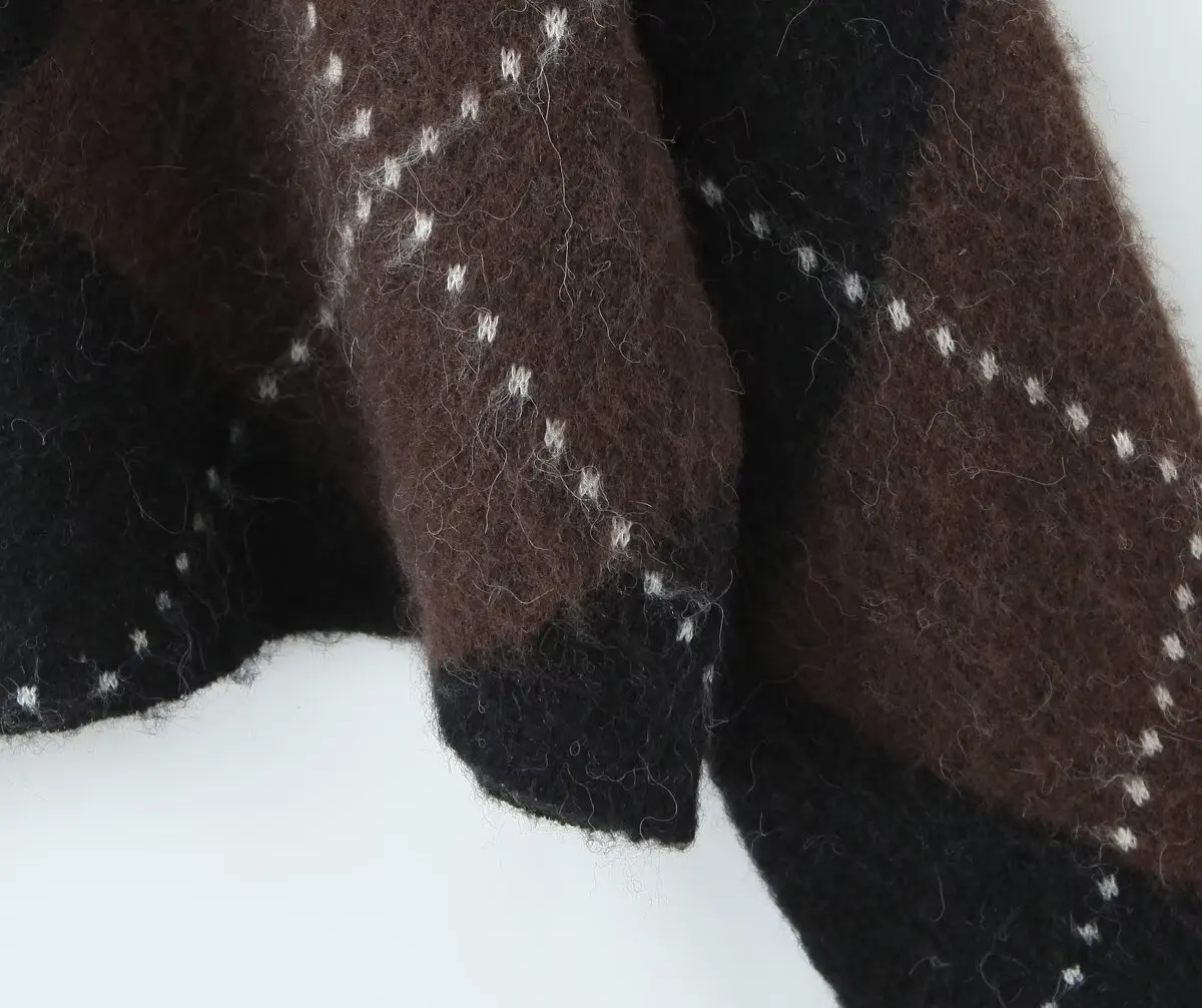 KONDALA Vintage Plaid Stricken Lose Anzüge Rollkragen Langarm Lose Pullover Mantel Mini Röcke Mode 2025, Herbst Winter Sets – Detail 7