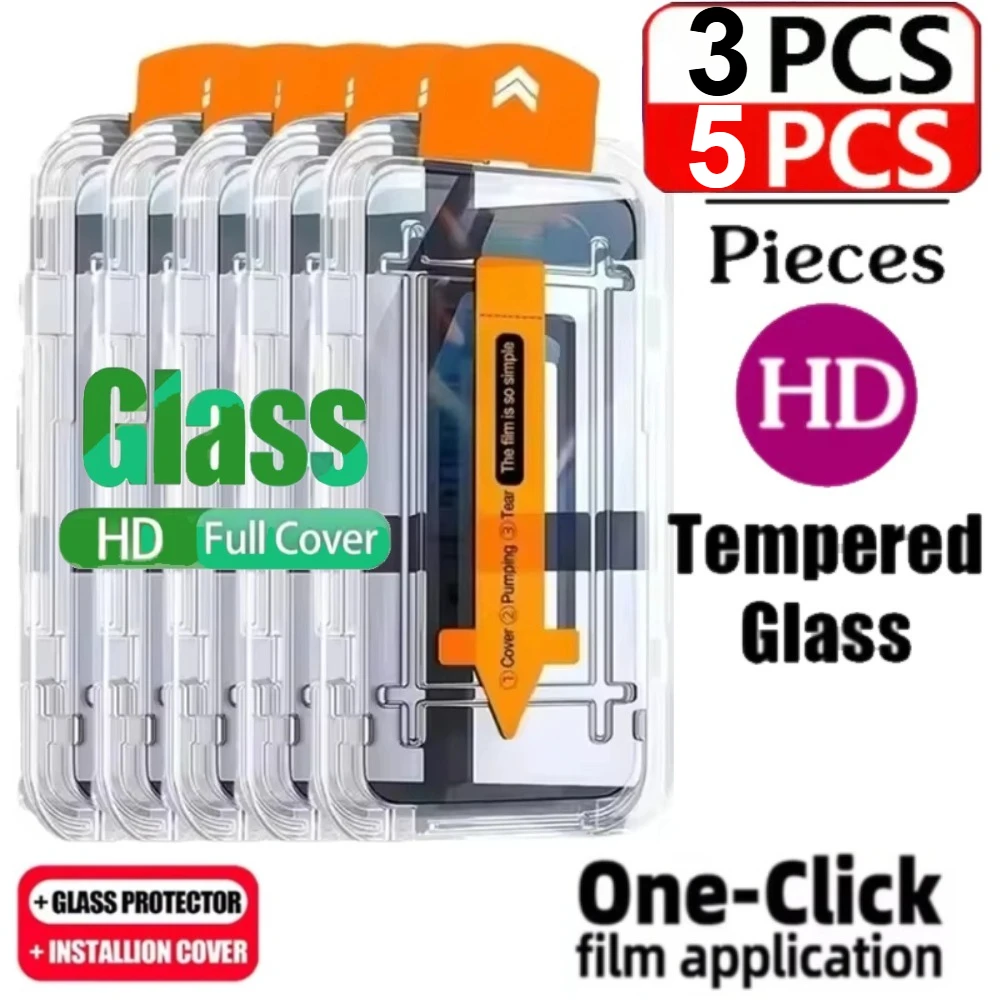 3-5PCS Staubfrei Einfache Installation Gehärtetes Glas Für iPhone 17 16 15 14 Pro Max 13 12 11 16e X XR XSMax 8 Plus Displayschutzfolie