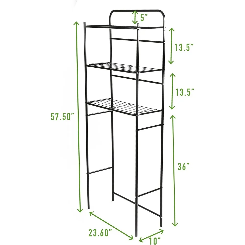 Over The Toilet Storage Rack, Bathroom Organizer, Bathroom Shelves, Metal, 23.5" L x 10.25" W x 70.5" H, Black 3