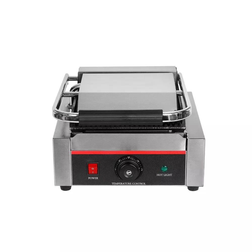 Stainless Steel 201 Cooking Food Use Electric Single Contact Grill Sandwich Panini Maker Equipment For Restaurants