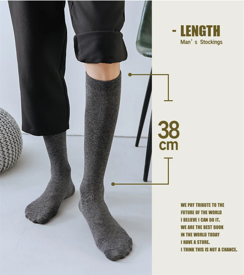 1 Paar lange Herrensocken, kniehoch, Baumwolle, einfarbig, Business, weich, elastisch, Partykleid, formell, Gentleman-Strumpf, vier Jahreszeiten – Detail 3