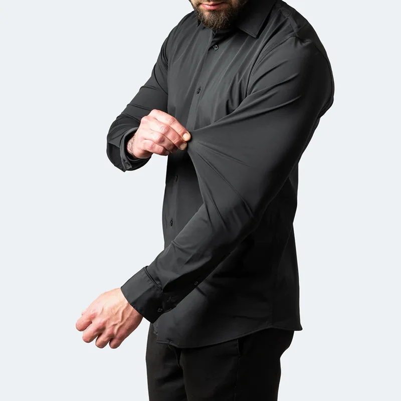 Four sided elastic non ironing men's long sleeved shirt with silky vertical feel Amazon European size