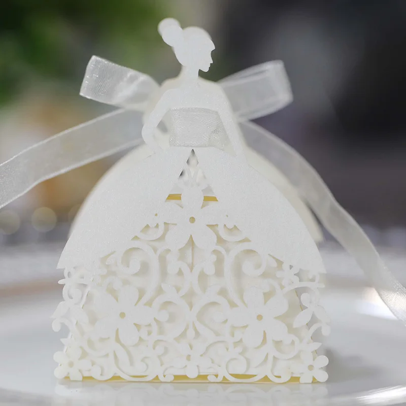 Laser Cut Pearl Paper Gift Boxes with Ribbon – Elegant Candy Chocolate Packaging for We... - SKU GBR17058 - UGI Packaging