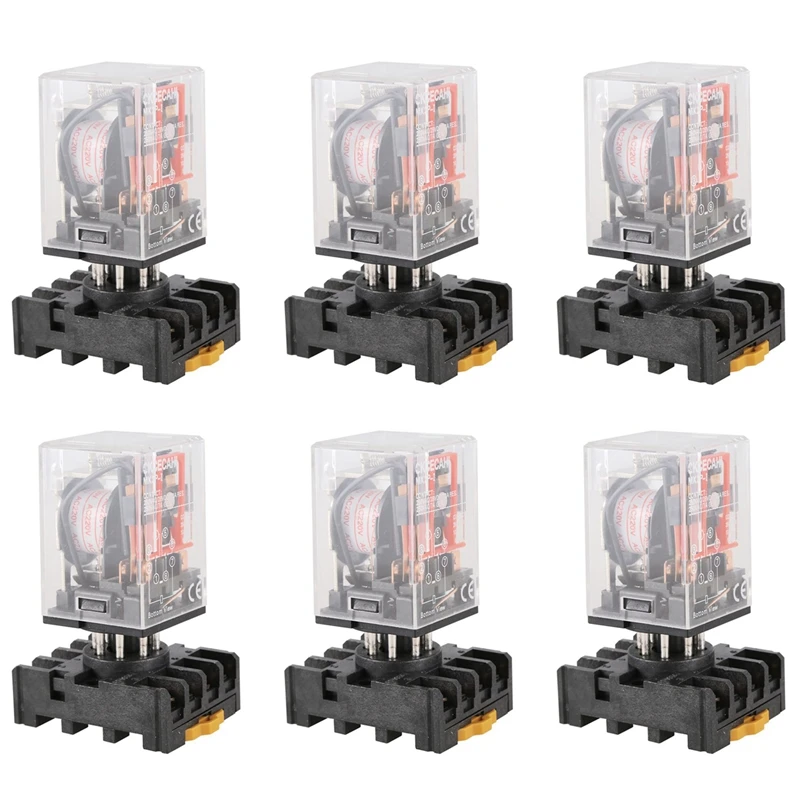 

6X MK2P-I Clear Shell DPDT AC220V Coil Power Relay Socket Base