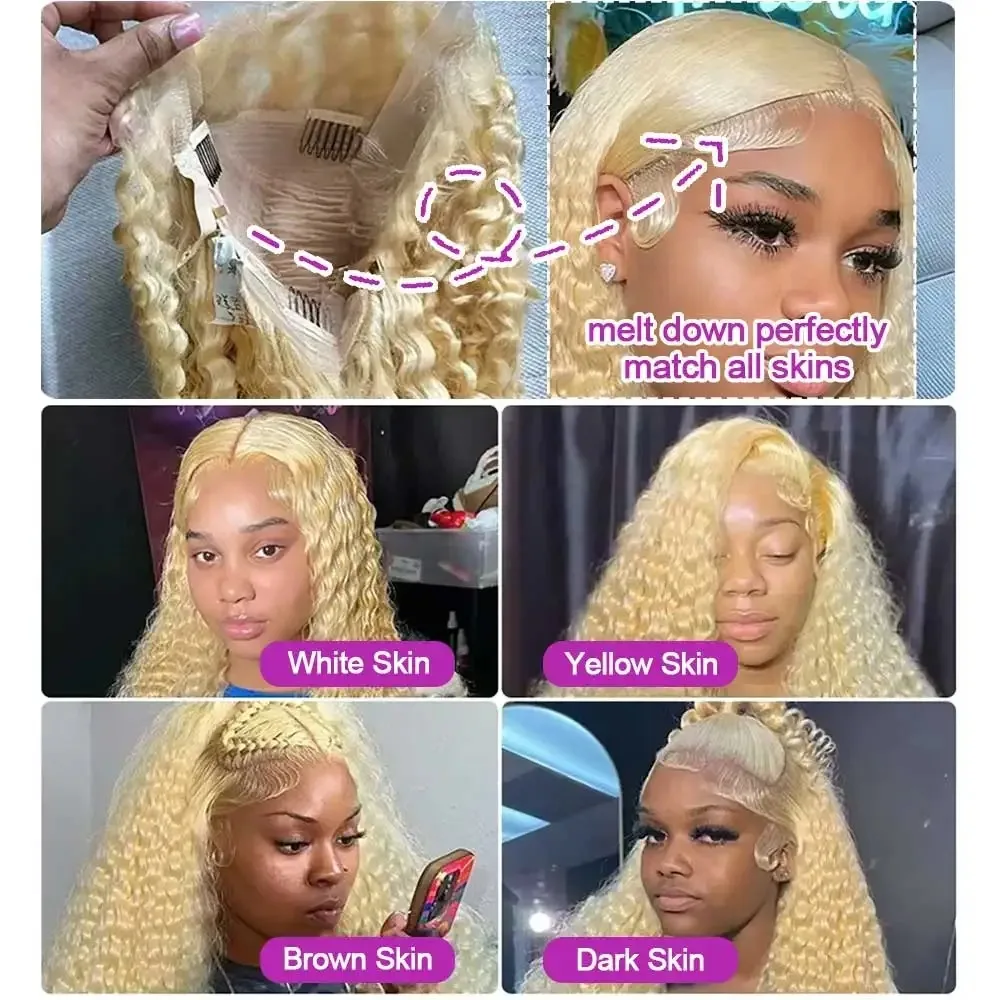 260Density 613 Loose Deep Wave 13x6 HD Lace Frontal Wigs Curly Human Hair 40 36Inch Honey Blonde Water Wave Lace Front Wigs 4