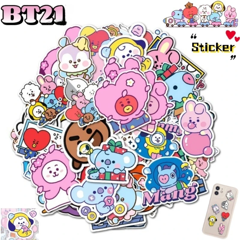 BT21 Koya Shooky Chimmy Tata Anime Dekorative Aufkleber für Jungen und Mädchen Schüler Wasserflaschen Koffer Graffiti-Sticker