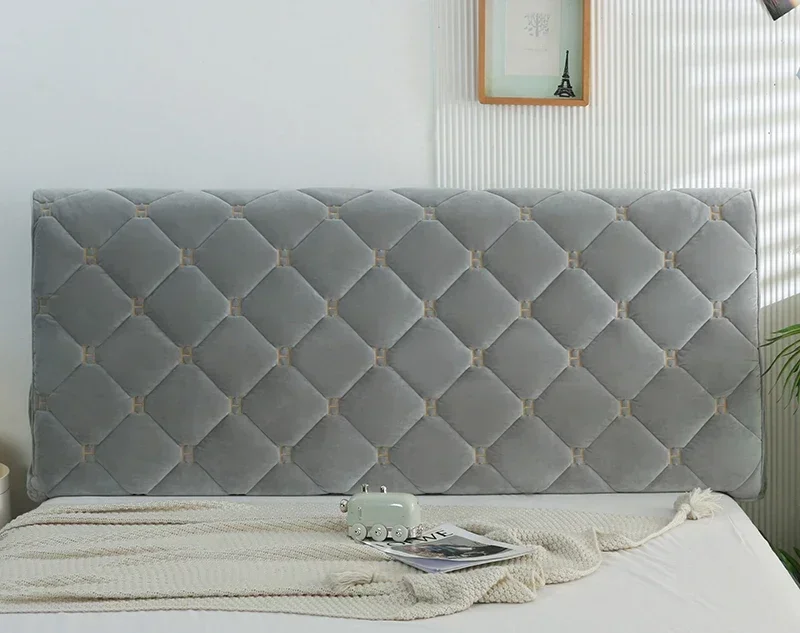 Thicken Luxury Velvet Quilted Headboard Cover Solid Color High Grade All-inclusive Bedside Cover Soft Plush Bed Head