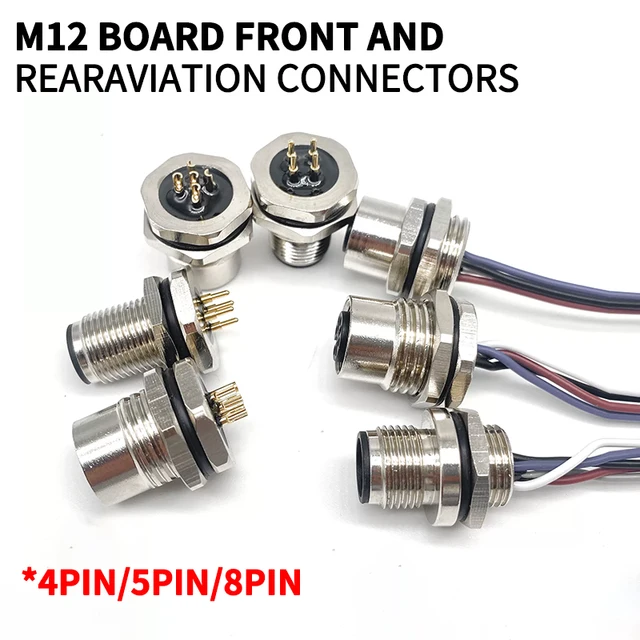M12 male and female socket  4 5  8  pins weld IP67/68 Install front/rear panel waterproof circular connectors 1