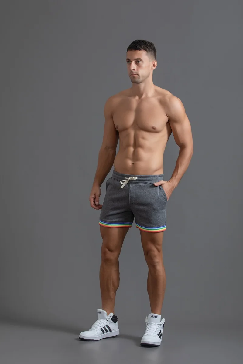 Summer Cotton Sports Casual Shorts Men's Three-quarter Pants Plus Size Casual Men's Drawstring Pants Rainbow Print 5