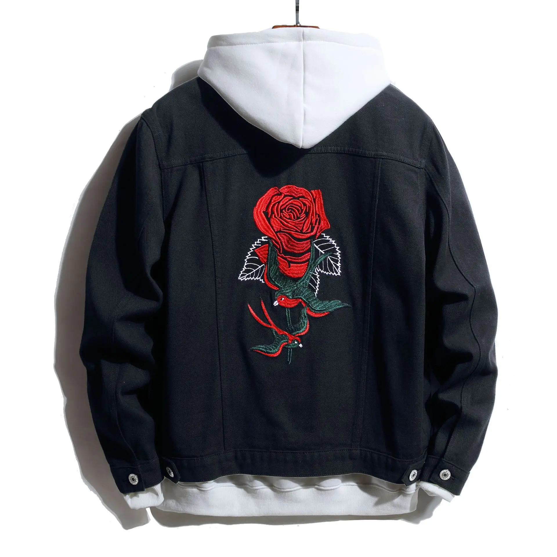 tragt lette Nominering Embroidery Jean Jacket Black Rose Pattern Men Cowboy Coat Long Sleeve  Casual Denim Jacket Outerwear Men's Clothing - Jackets - AliExpress