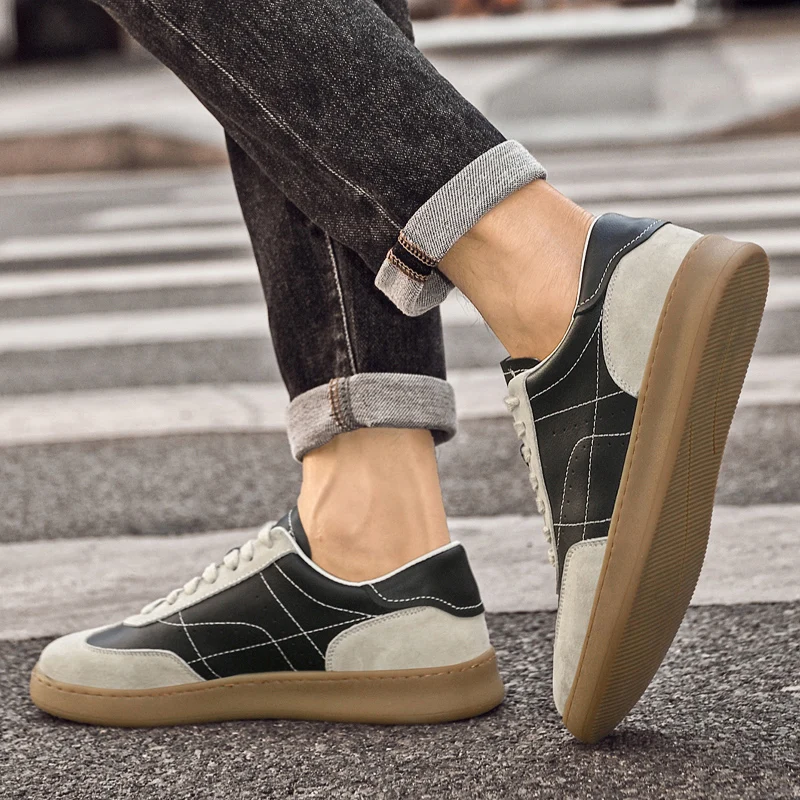 Men Walking Men Casual Shoes Leather Fashion Skate Shoes Men Lace-Up Men's Vulcanize Footwear Male Comfortable Outdoor Flats 6