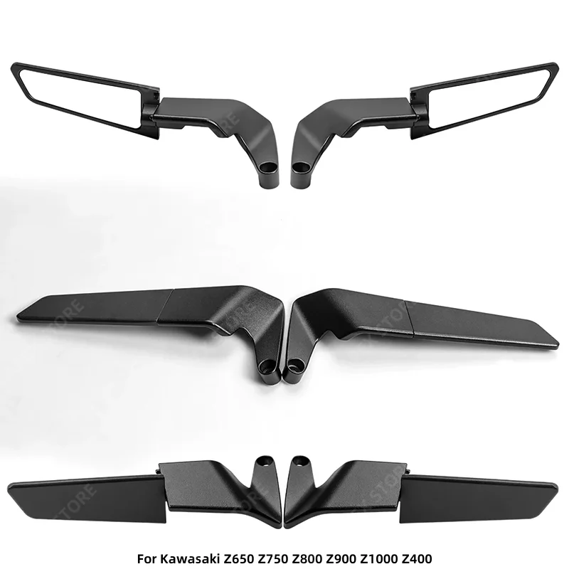 오토바이 거울 스텔스 윙렛 미러 키트, 가와사키 Z650 Z750 Z800 Z900 Z1000 Z400 용 회전 조절 가능 거울