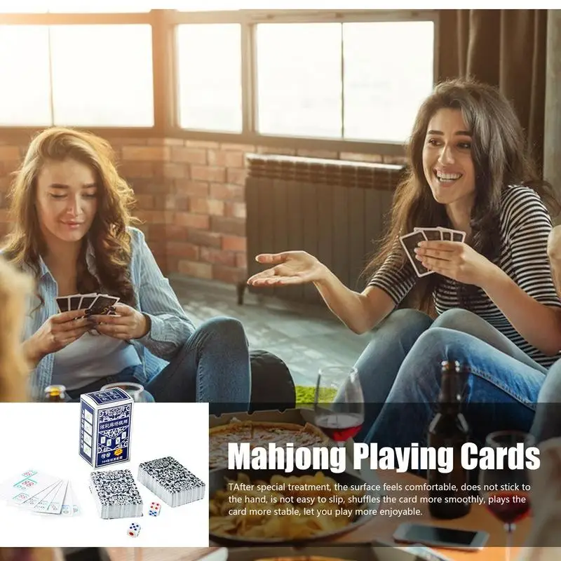 Mahjong Travel Set Multipurpose Non-Sticky Playing Cards Mahjong Card Game With 144 Cards 2 Dice For Home Thickened Mahjong 2