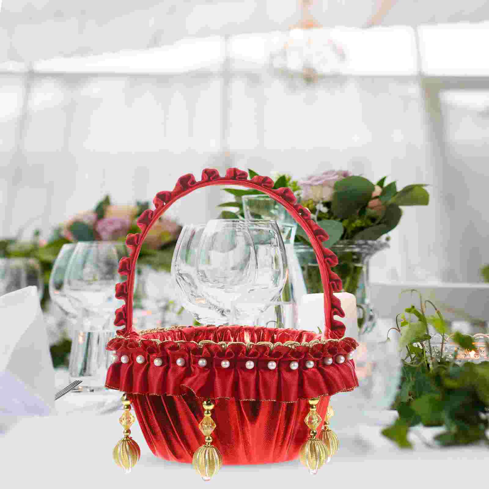 

Pearl Flower Girl Basket Wedding Small Elegant for Party Decoration Storage Baskets