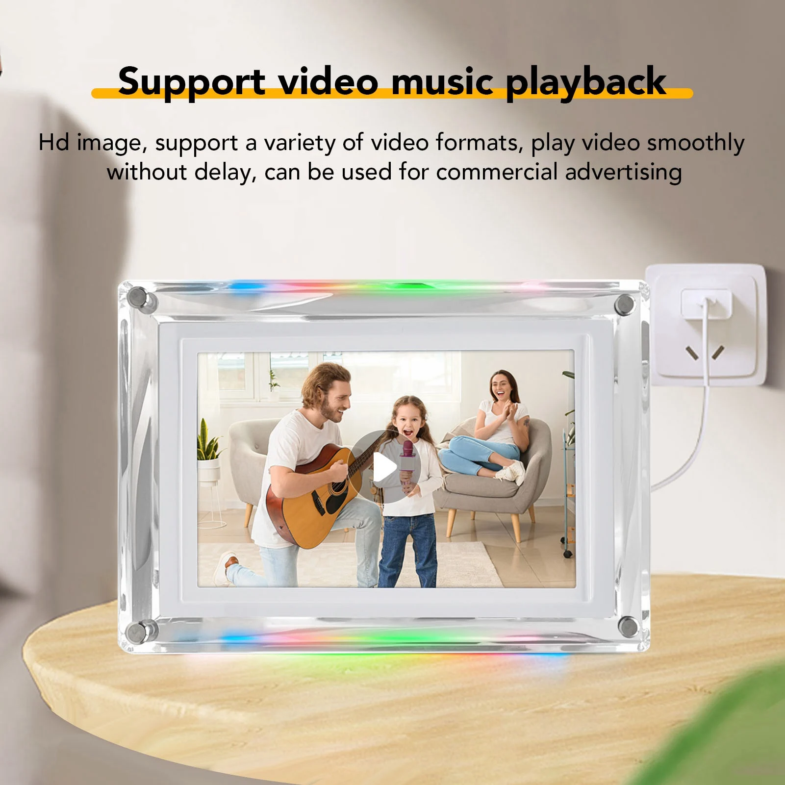 7 In Digital Picture Frame LED Colorful Light 4GB Memory Auto Rotate Acrylic Video Frame Digital Photo for Home Bedroom