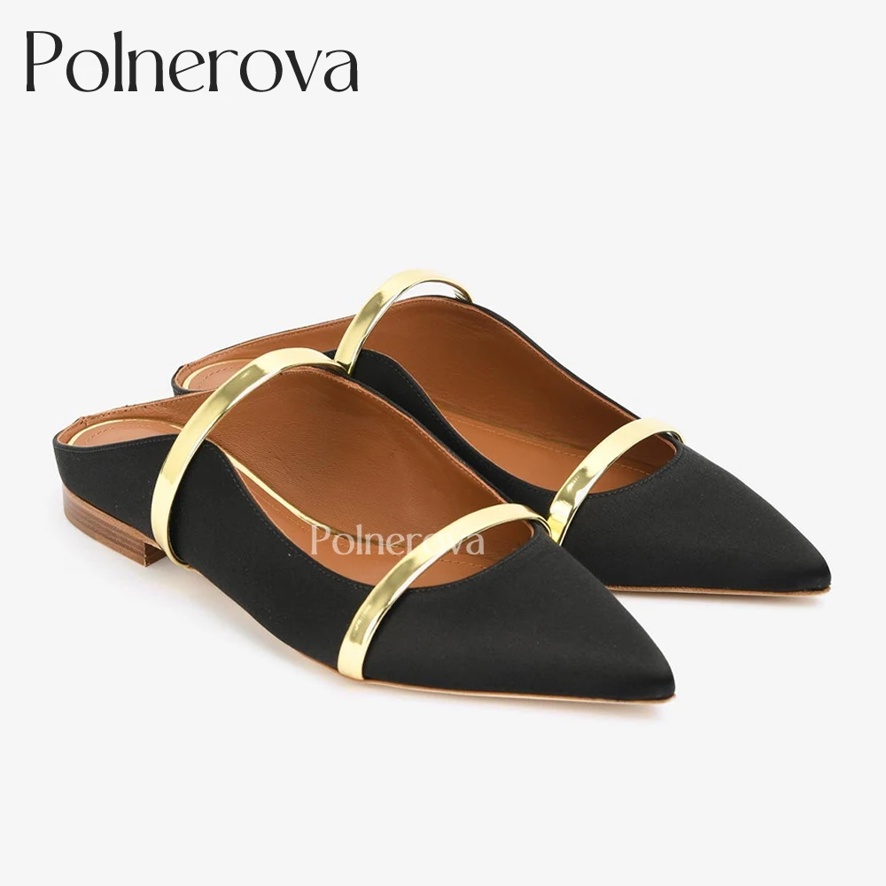 Pointed Toe Flat Mules Classic Designer Style Slippers Colorblocked Concise Flats for Banquet Elegant Leather Slippers for Women