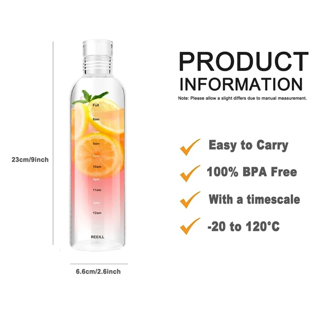500/750ml Transparent Plastic Water Bottle Time Marker Creative Large Capacity Leakproof Milk Cup Drinkware Kid School Gym Sport 5