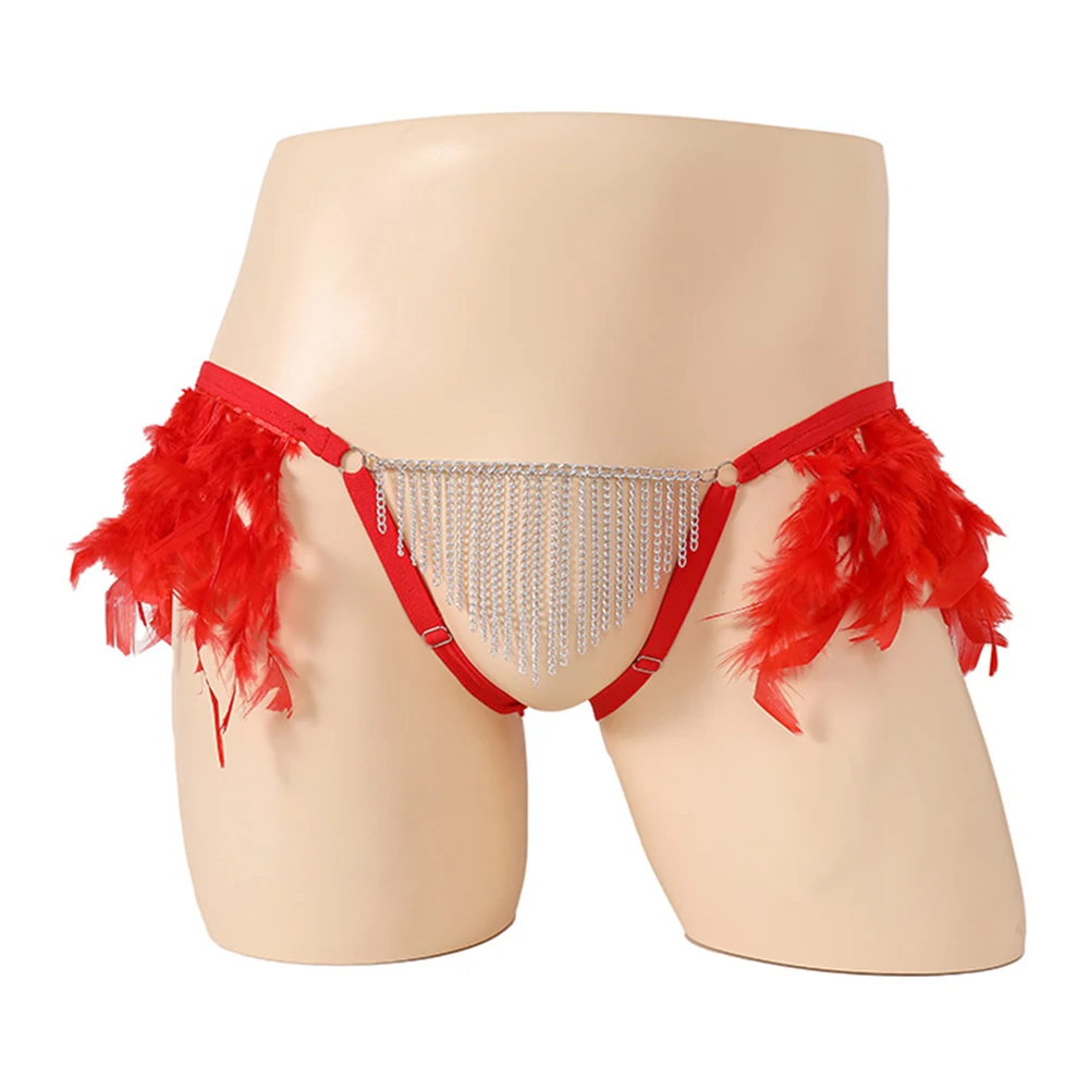 

Sexy Lingerie Men Briefs G-string Underwear Fluffy Chain T-back Low Waist Thong Erotic Underpant Sexy Panties Nightwear Uniform