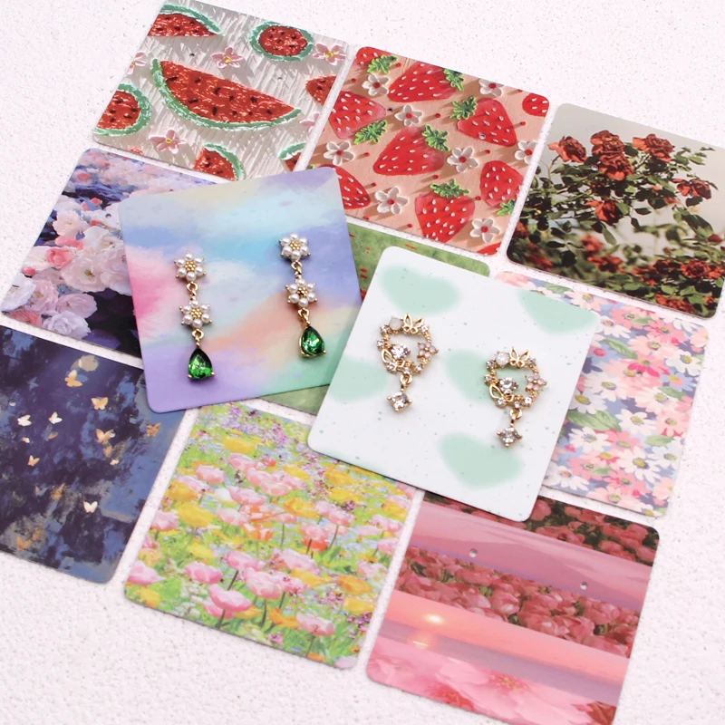 

Wholesale 100Pcs/Lot Multi Designs Paper Earrings Card 6x6cm Jewelry Organizer Ear Studs Display Packaging Cards Supplies