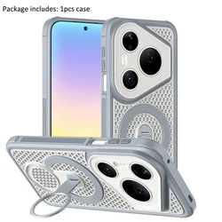 Magnetic Mesh Heat Dissipation Case with 360° Rotating Ring Holder and Magsafe Compatibility for HUAWEI Pura 90 Pro Max (White)