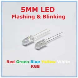 100 - Pack Multicolor Flashing LED Diodes - 5mm Round Transparent Lights (Green 5MM Flash)