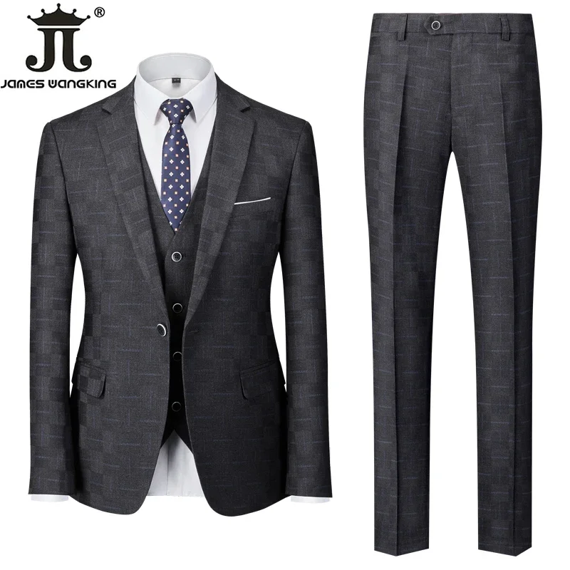 Jacket Vest Pants High -end Brand Plaid Official Business Office Suit 3Pcs or 2pcs Set Bride's Wedding Dress Party Male Suits 3