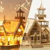 DIY Villa 3D Wooden Model Kit with Light Castle Puzzles Assembly Toy Kid Adult DIY Model Kits Desk Decoration for Gift 3